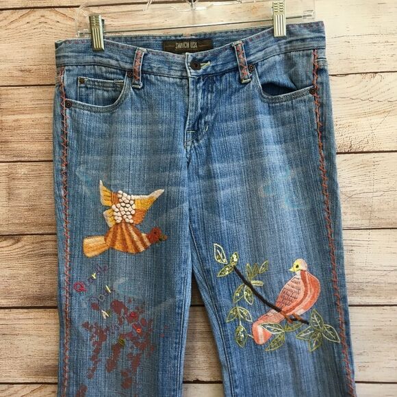 VINTAGE SWITCH‎ USA HIPPIE EMBROIDERED JEANS - Picture 3 of 13